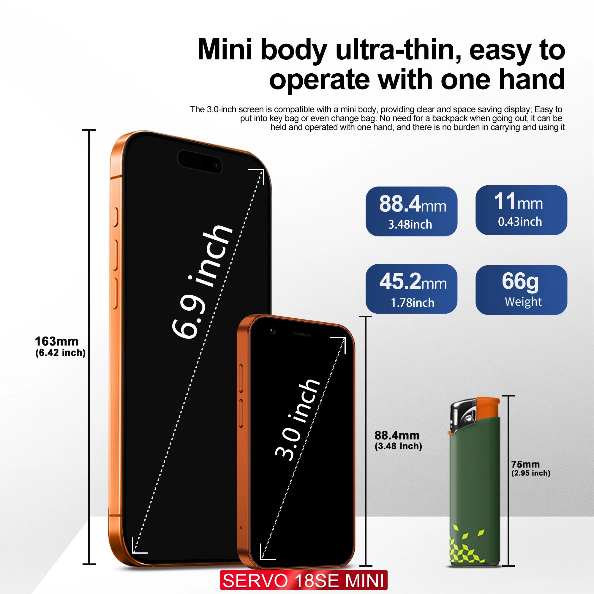 SERVO 18SE MINI Android Smartphone 3G WCDMA Dual SIM Card 2GB+16GB Play Store Face Unlock GPS WiFi Hotspot 3.0" Small Cellphone