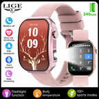 LIGE New 2.2-inch 3D Curved Screen Smart Watch With LED Light Thermometer Health Monitor Smartwatch BT Call Sports Fitness Watch