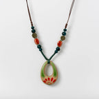 Handmade Vintage Ceramic Necklace Retro craft pottery Ethnic Style Chinese Pendant Unique Women's Accessory  X840G
