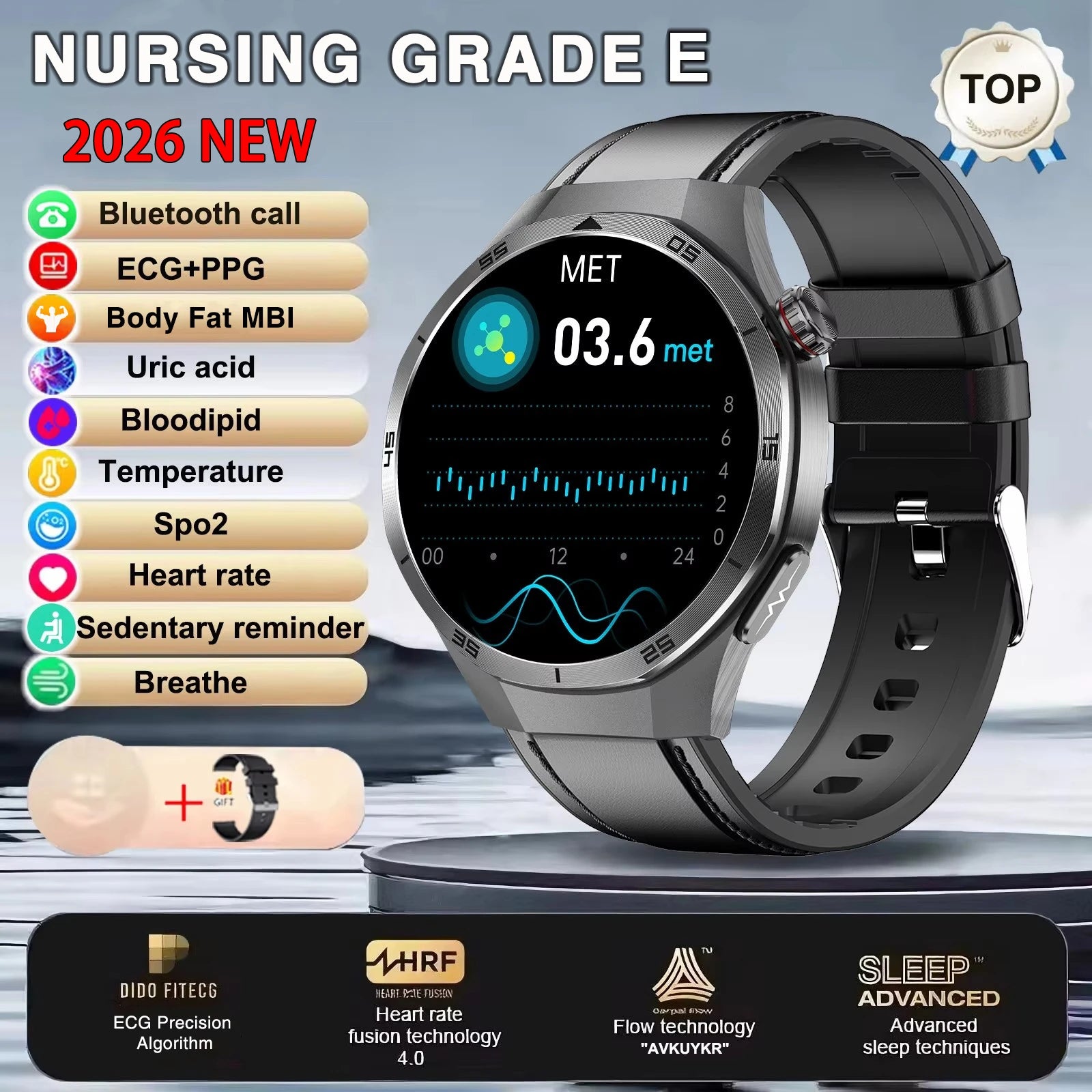 2026 New Nursing Grade ECG+PPG Smart Watch Health Analysis Blood pressure Lipids Uric acid Wireless HD Call Smartwatch Men Women