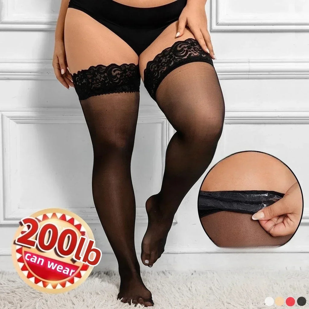 2026new Over Knee Thigh High Stockings Anti-slip Plus Size Black Oversized Fishnet Long Lace Socks for Women XXL Spring Summer