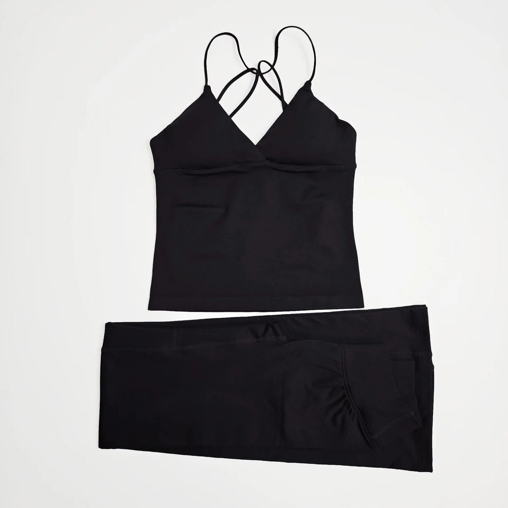 NCLAGEN Women Sportwear Vision Set Twist Front Longline Top + Flares 2 Pieces Fitness Suit Workout Running Outfit Gym Clothing