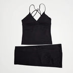 NCLAGEN Women Sportwear Vision Set Twist Front Longline Top + Flares 2 Pieces Fitness Suit Workout Running Outfit Gym Clothing