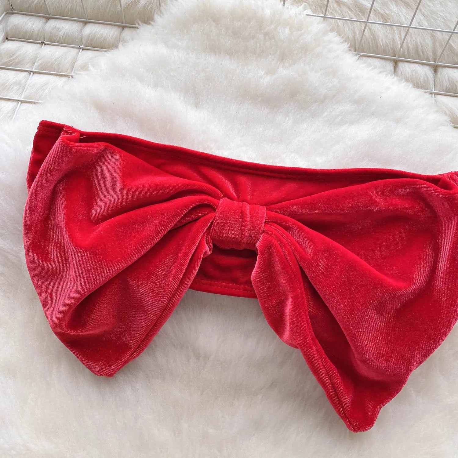 SINGREINY Christmas Erotic Lingerie Suits Ladies Strapless Bodycon Short Sleepwear Fashion Velvet Bow Sensual Underwear Sets