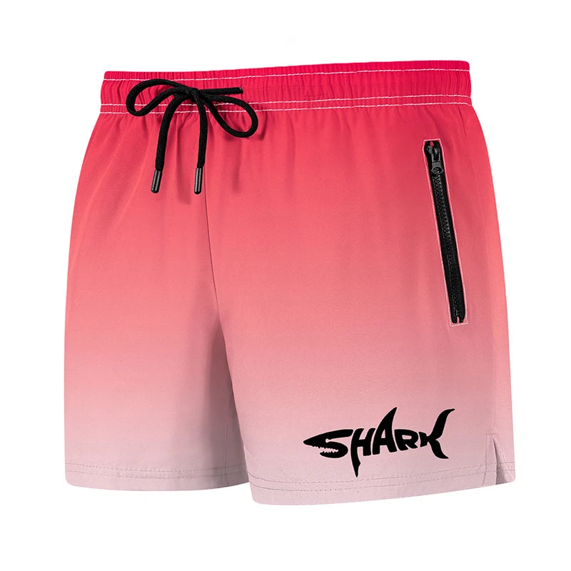 Shark Graphic Men's Board Shorts Summer Casual Beach Shorts with Mesh Liner Zipper Pockets Quick Dry Swim Trunks Bathing Suit