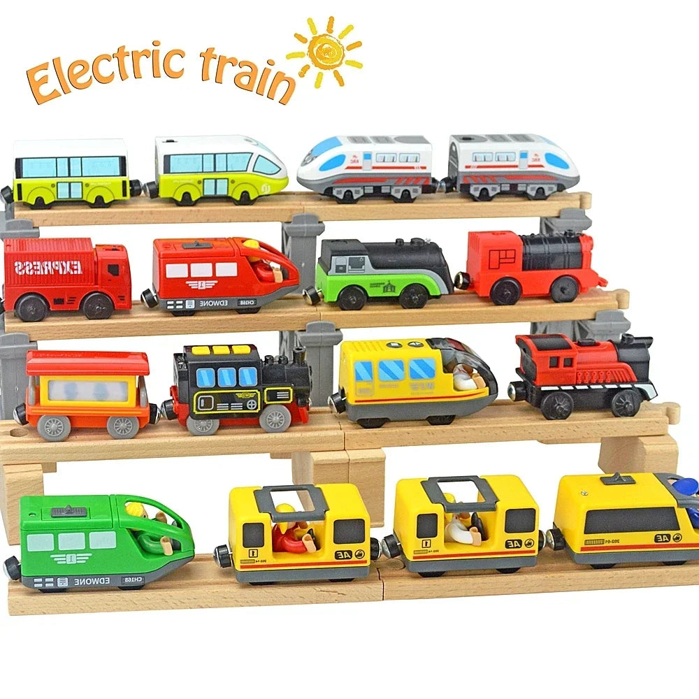 Wooden Locomotive Magnetic Electric Car Train Toys Fit Biro Wooden Diecast Slot Train Track Railway Educational Toys For Kids