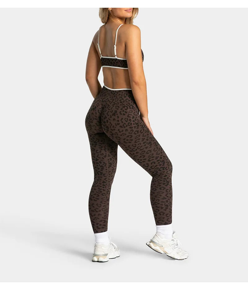 High Waist Leopard Print Yoga Pants, Butt Lifting Tummy Control Leggings 