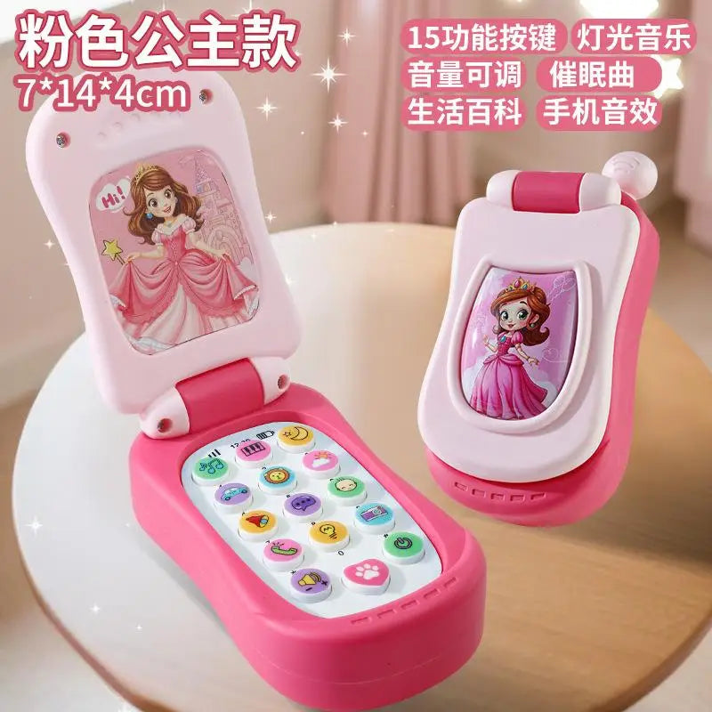 Puzzle early education music mobile phone cartoon simulation flip phone baby toy 61 children's gift English