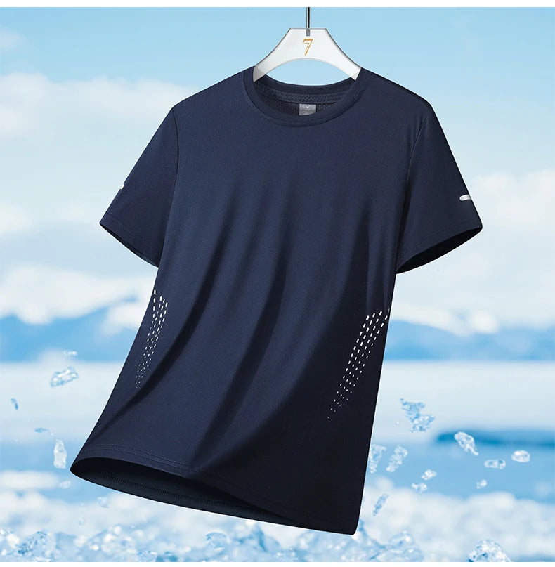CHRLCK Men's Hiking Quick Drying T-shirts Breathable Running Fishing Tees Soft Elasticity Outdoor Sports Short Shirt Summer