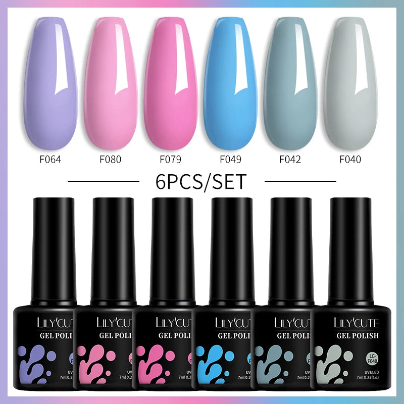 LILYCUTE 7ML 6PCS Neon Gel Nail Polish Set fluorescent Series Color Changing Semi Permanent Soak Off Manicure kit Nail Art Gel