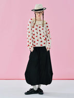 IMAKOKONI Original Design Collar Floral Long Sleeve Hoodie T-shirt for Summer Women 244968