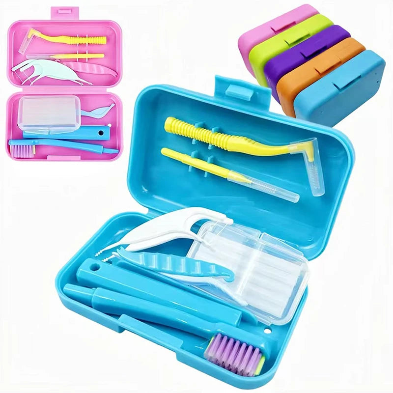 Portable Orthodontic Oral Dental Cleaning Kit Travel Foldable Toothbrush Dental Floss Interdental Brush Oral Care Cleaning Case Main image