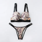 Letter Rhinestone Sports Leopard Sexy Lingerie Set Gathered Push Up Seamless Bra Set Fashion Traceless Thin Fitness Underwear