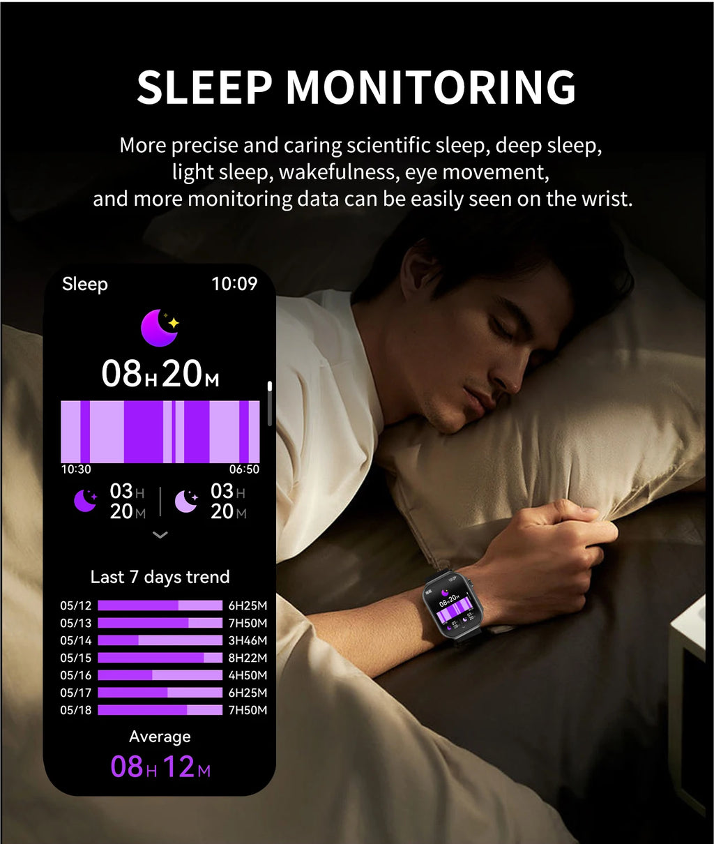 LIGE New 2.2-inch 3D Curved Screen Smart Watch With LED Light Thermometer Health Monitor Smartwatch BT Call Sports Fitness Watch