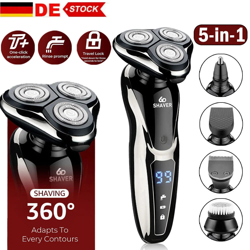 Electric Shaver Set Professional Razor Waterproof Beard Nose Facial Hair Trimmer Rotary 3D Floating Shaving Rechargeable for Men Main image