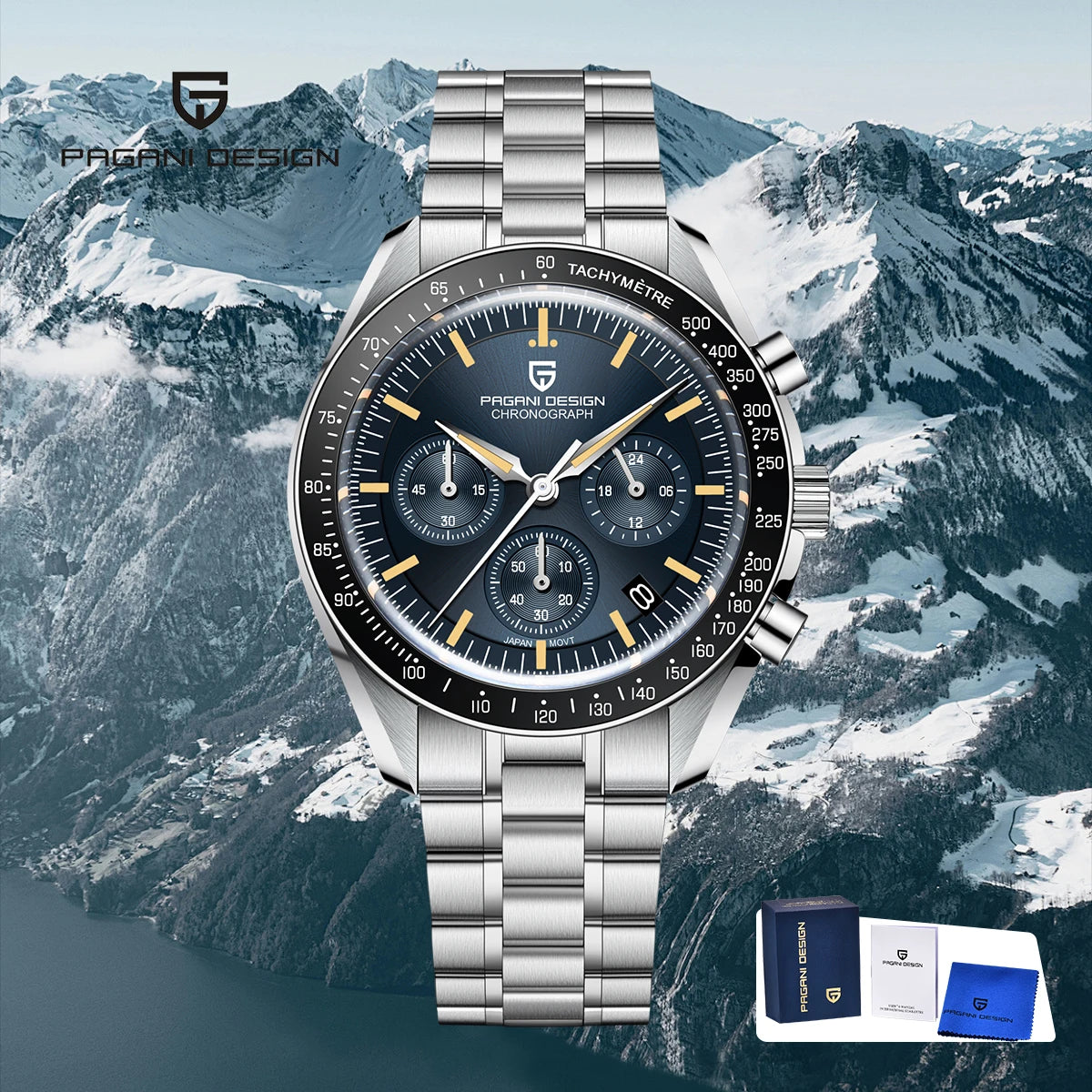 New PAGANI DESIGN Moon Men Watch Retro Luxury Quartz Watches For Men Stainless steel Sport waterproof Chronograph Man+With BOX Main image