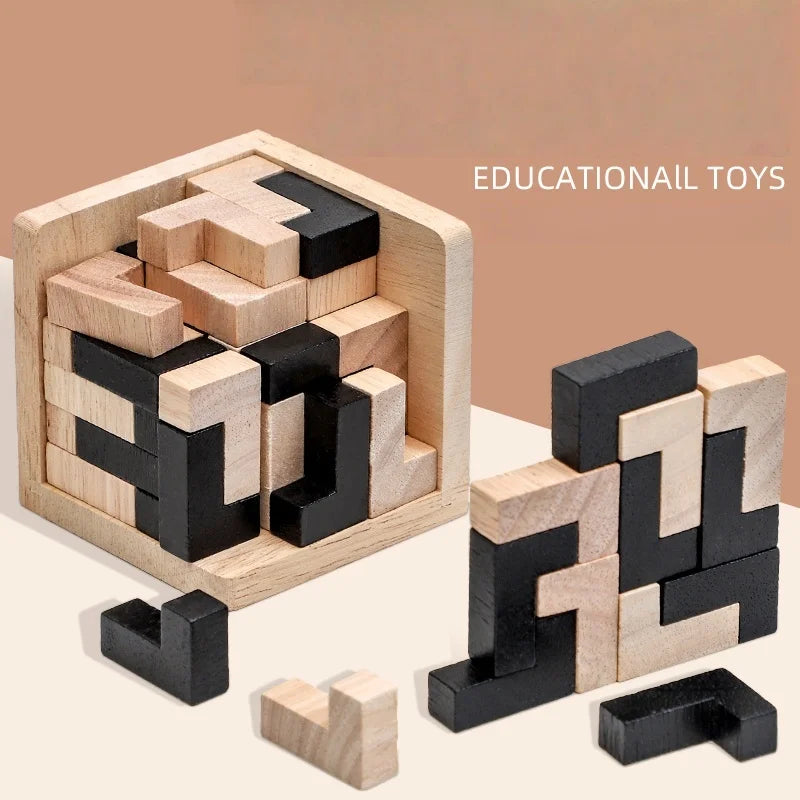 Creative 3D Cube Puzzle Luban Interlocking Creative Educational Wooden Toy Brain IQ Mind Early Learning Game Gifts For Children