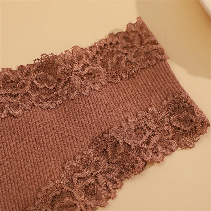 FINETOO 3Pcs Women Cotton Underwear Panties Sexy Lace Brazilian Briefs Low Waist Floral Solid Color G-string Breathable Lingerie
