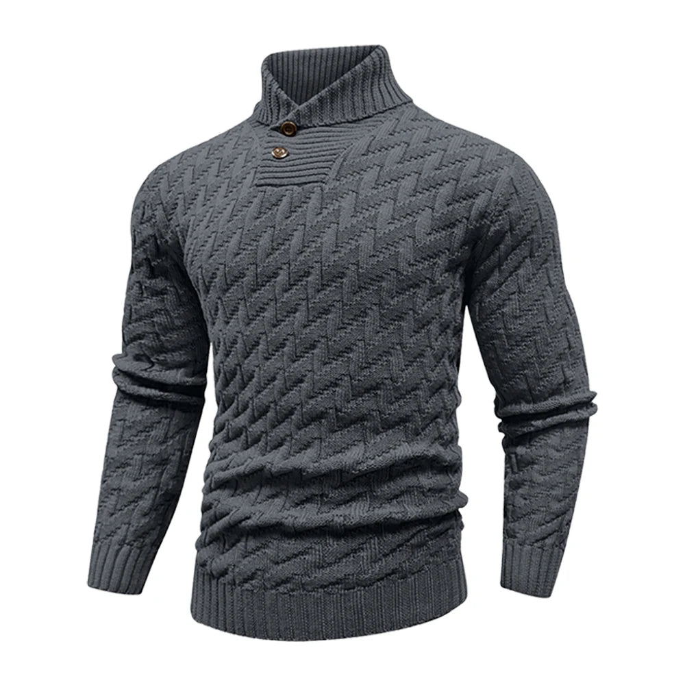 Men's Sweater Spring Shawl Collar Pullover Solid Color Sweater Casual Cable Knit Button-Up Pullover High Quality Tops US Size