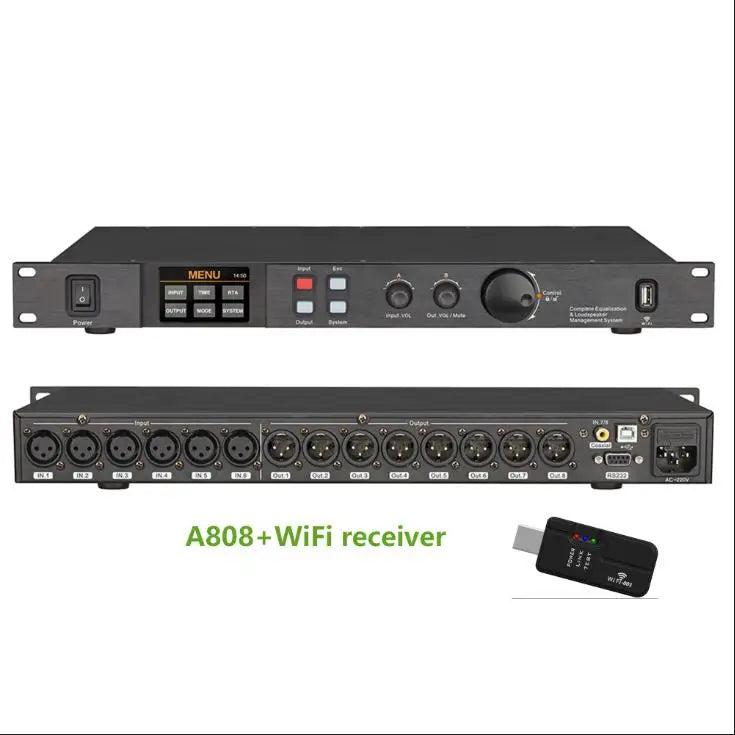 Paulkitson A808 Processor Digital Professional Audio Processor 8 In 8Out 32Bit DSP 7Band EQ Equalizer WIFI  USB Without Noise