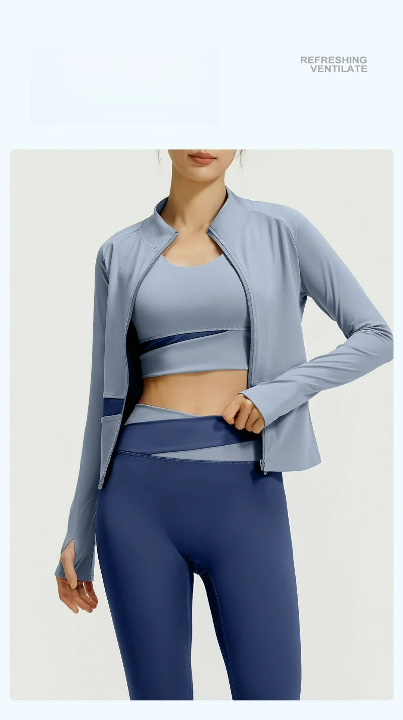 Yoga Set 3PCS Gym Clothes Sportswear Yoga Suits For Women Long Sleeve Crop Top Fitness Set Tracksuits Sports Bra Gym Leggings