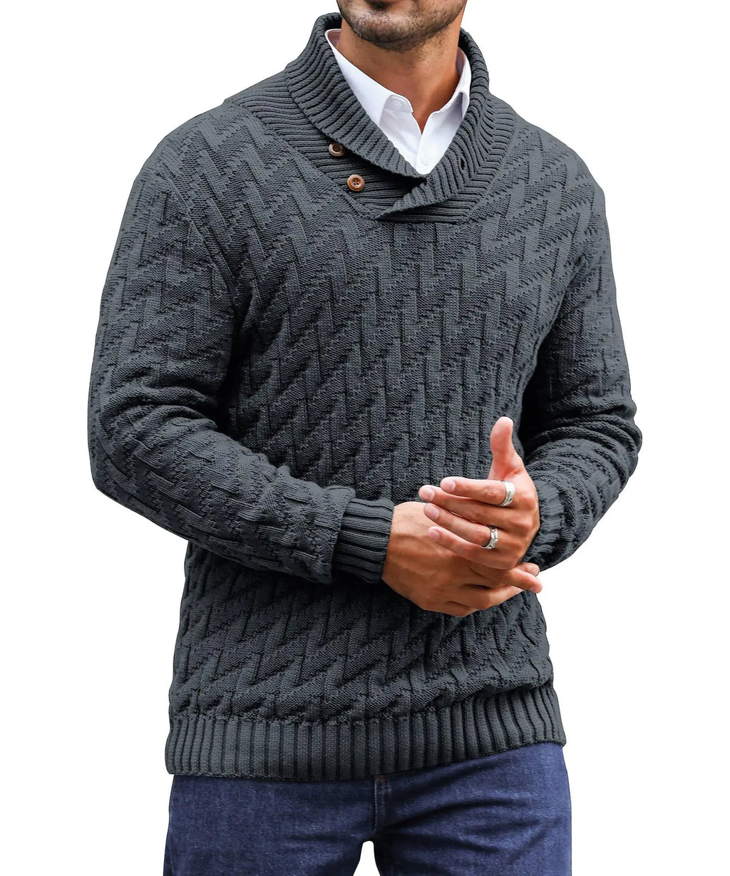 Men's Sweater Spring Shawl Collar Pullover Solid Color Sweater Casual Cable Knit Button-Up Pullover High Quality Tops US Size