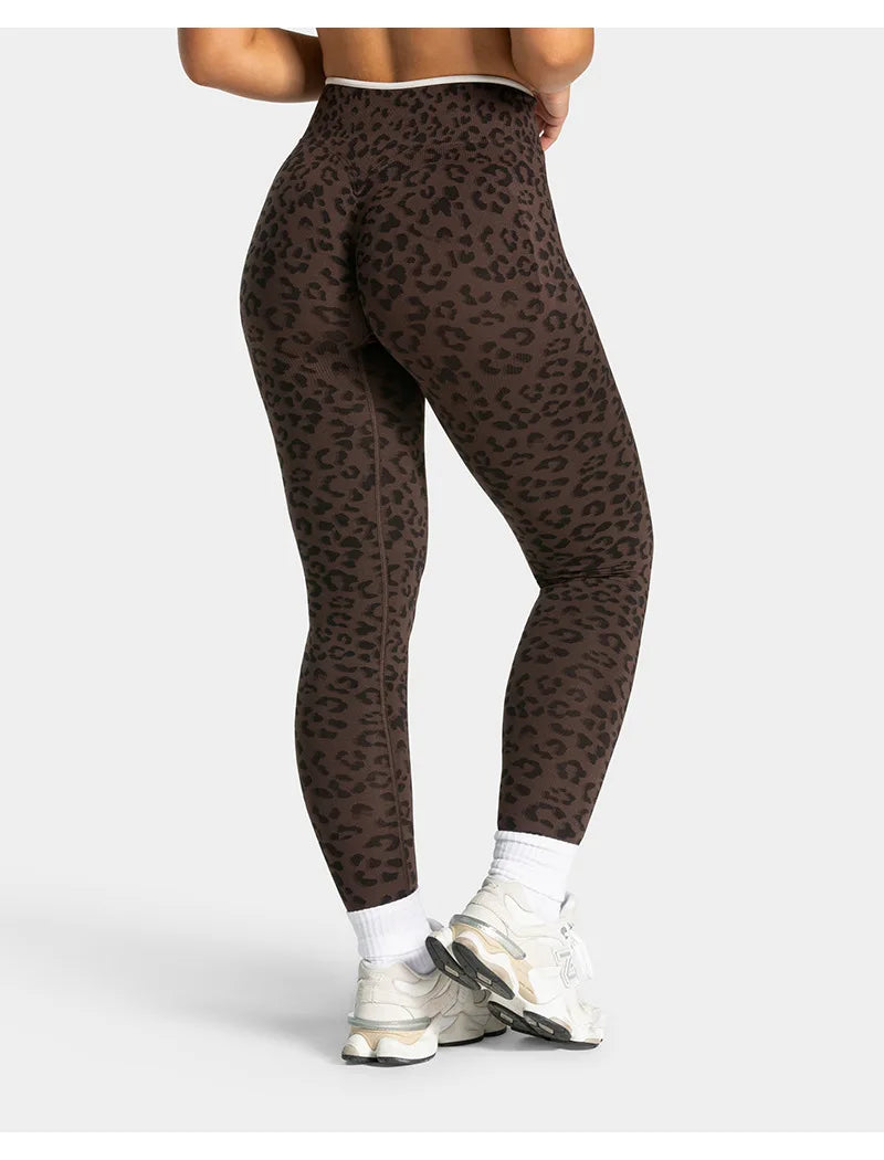 High Waist Leopard Print Yoga Pants, Butt Lifting Tummy Control Leggings 