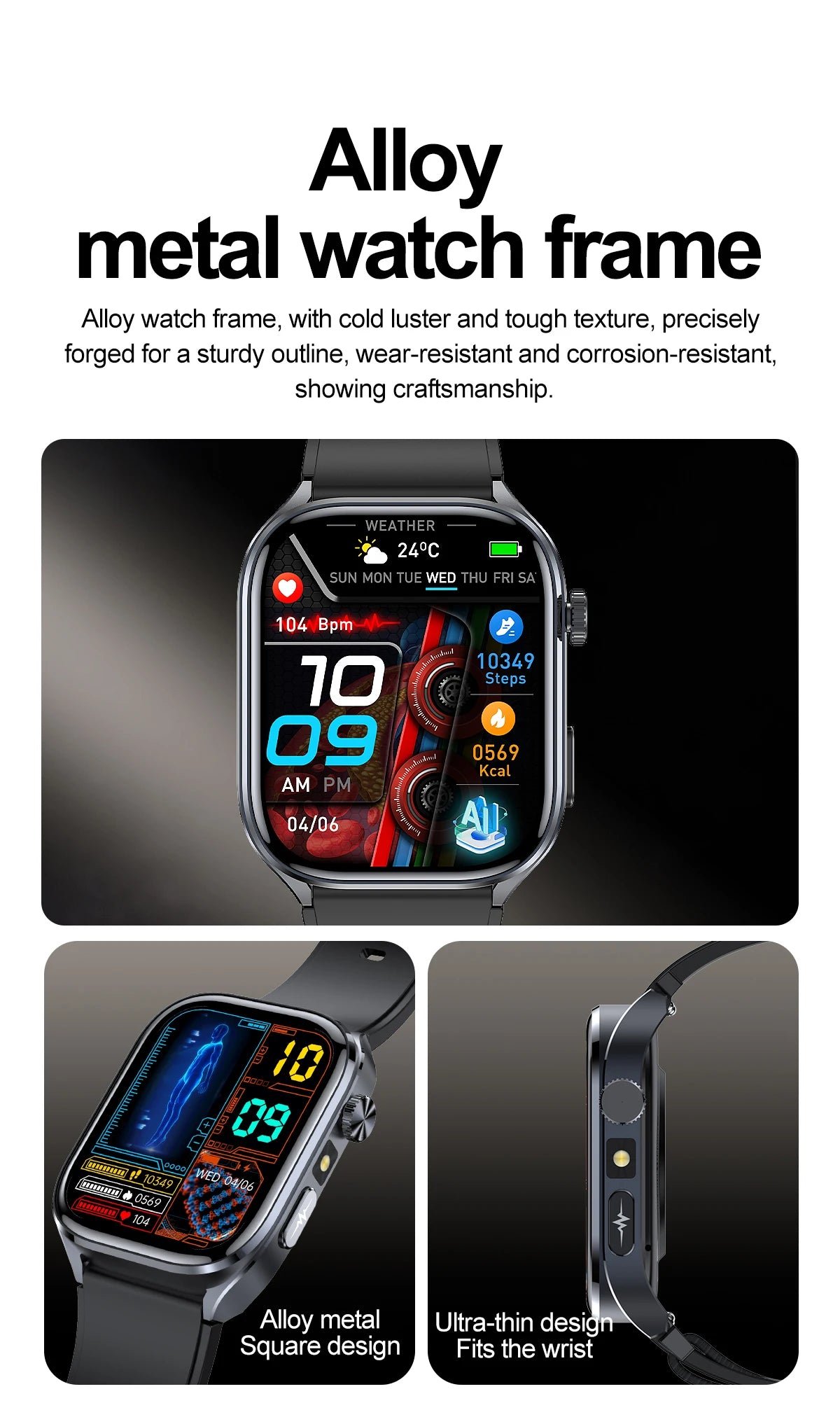 New Health Watch Uric Acid Blood Pressure Blood oxygen Body Analysis Body Fat SmartWatch ECG+PPG Bluetooth call Clock Women Men