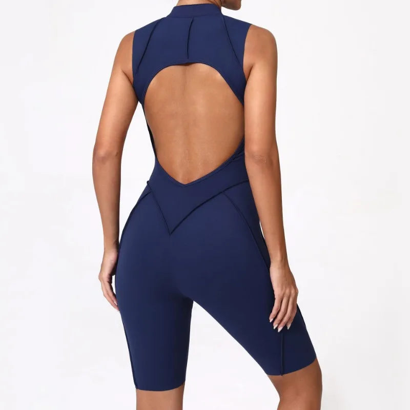 Women's Tracksuit Gym Workout Sports Clothes Outfit Zipper Jumpsuit Yoga Fitness Overalls Set Open Back Bodysuits Suit for Women