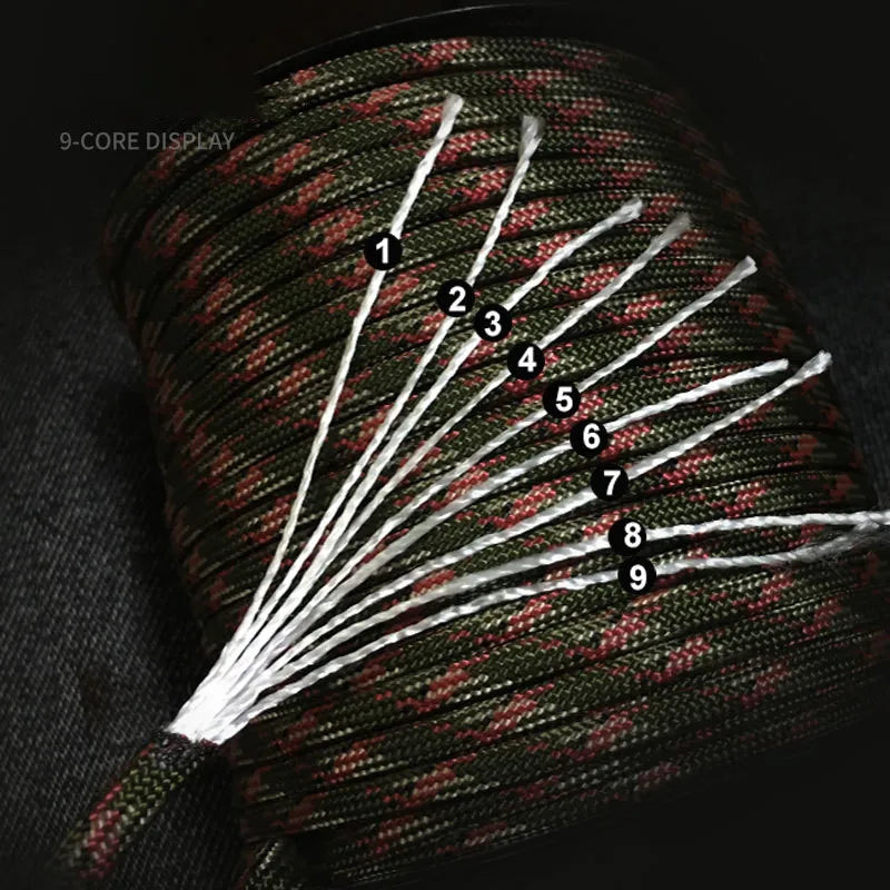 100/50M 550 Military Standard 9-Core Paracord Rope 4mm Outdoor Parachute Cord Survival Umbrella Tent Lanyard Strap Clothesline