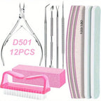 12Pcs/lot Nail Art 100/180 Grit Professional Files Buffer Sponge Block Brush Nail Scissors Kit With Cuticle Nipper Pushers