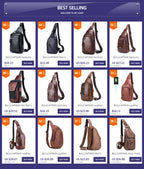 BULLCAPTAIN Men's Genuine Leather Chest Bag Casual Retro 7.9-inch Mobile Phone Bag Multifunctional Anti-Theft Crossbody Bag