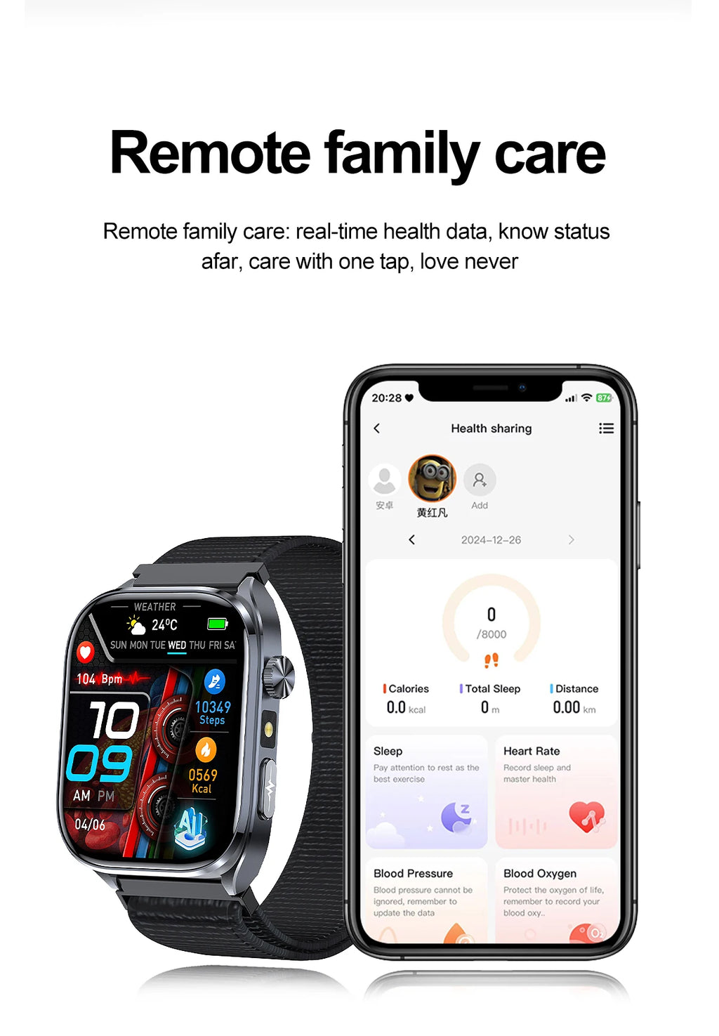New Health Watch Uric Acid Blood Pressure Blood oxygen Body Analysis Body Fat SmartWatch ECG+PPG Bluetooth call Clock Women Men