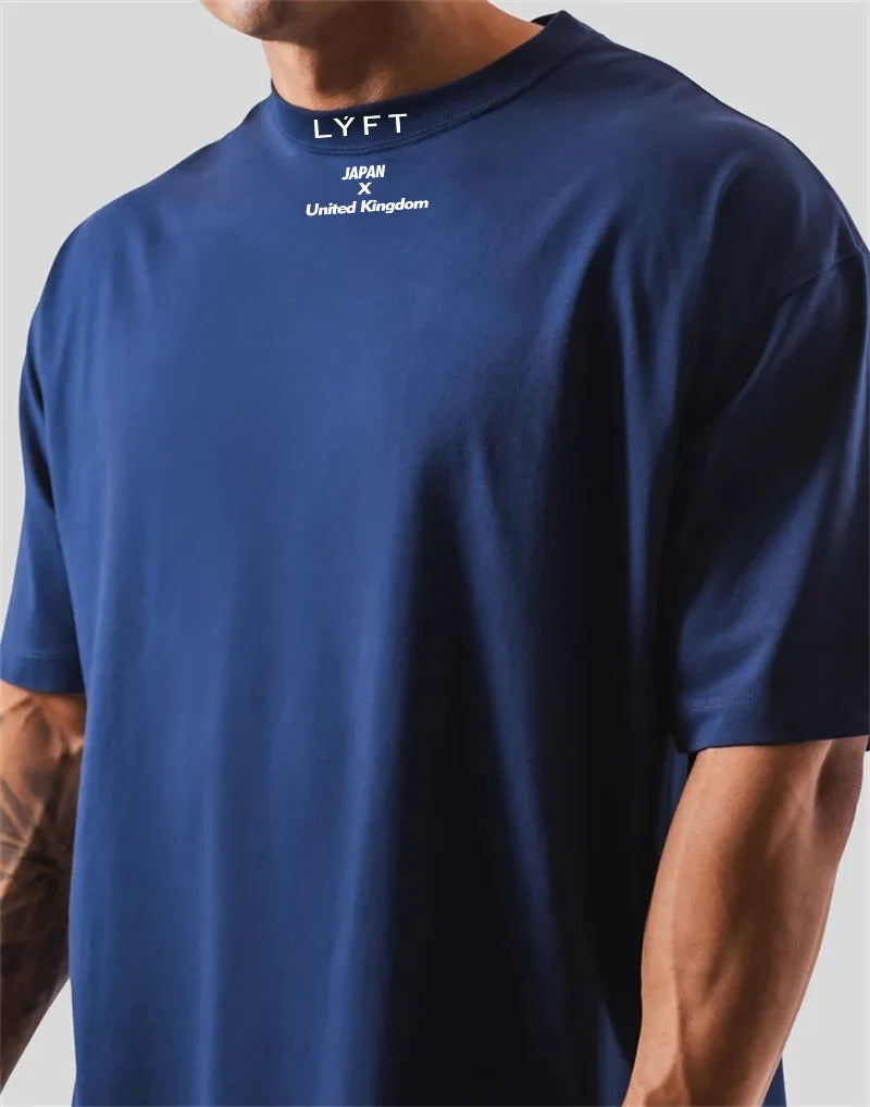 LYFT 100% Cotton Men's Gym T-Shirt Loose Fit Short Sleeve Sport Fitness Running Workout Training Shirt in Sizes M to XXXL