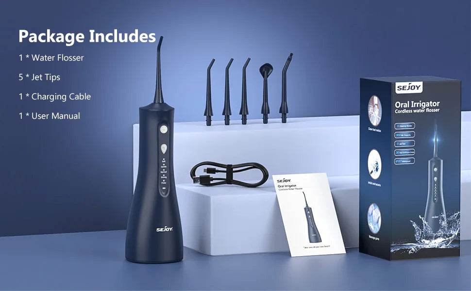 Sejoy Electric Water Flossers Oral Irrigator Rechargeable Portable Dental 5 Modes Water Tank Teeth 300ML Waterproof Cleaner