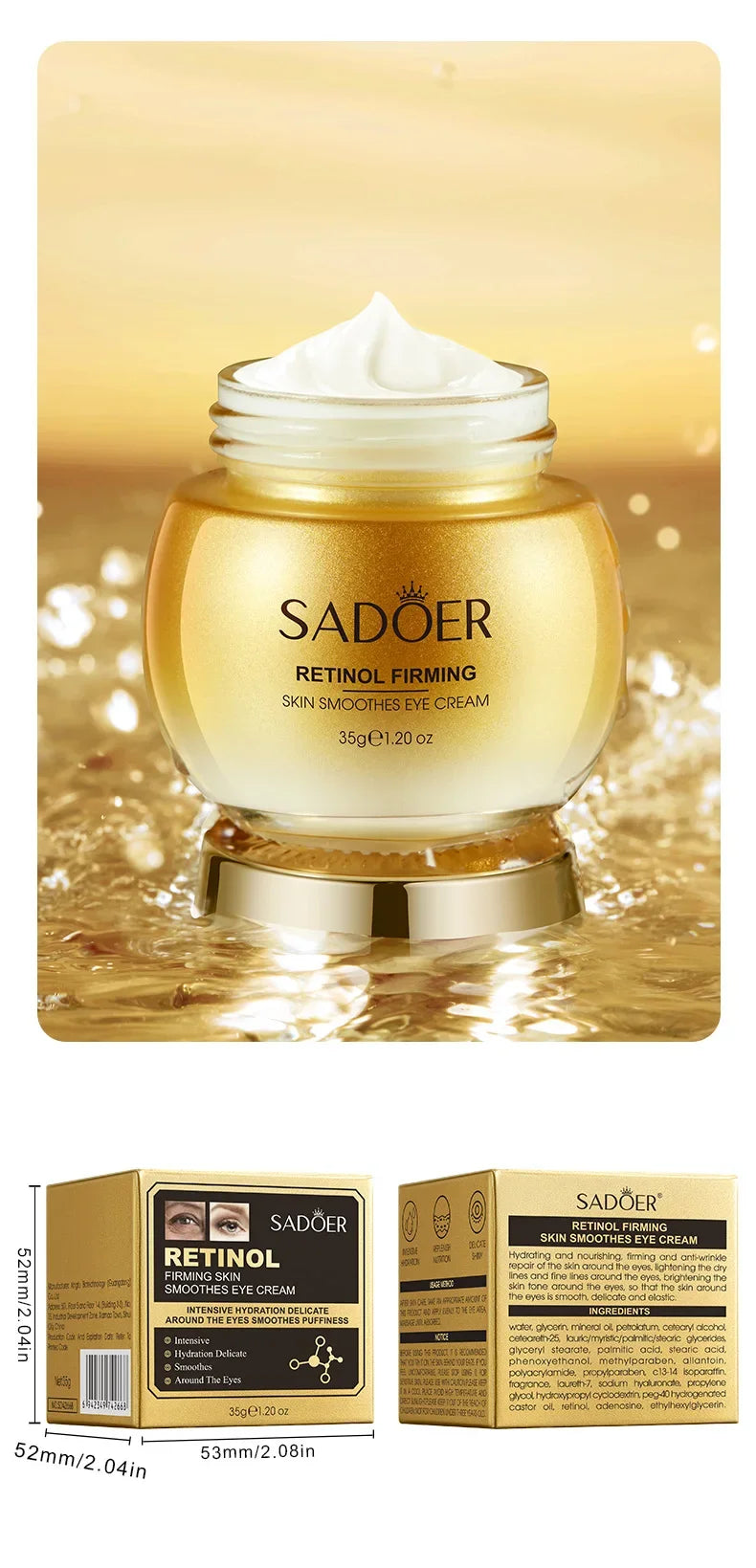 SADOER  Retinol Eye Cream Reduces Dark Circles and Wrinkles Moisturizes and Tightens The Eyes, Eye Cream Korean Eye Care Product