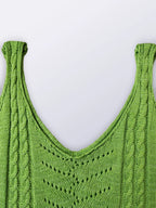 Spring Summer Casual V Neck Hollow Out Knitted Vest Solid Color Sleeveless Tops Orange Green White Khaki 2026 Women Clothes