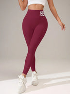 European and American Seamless Yoga Leggings with Waistband Lettering, Butt-Lifting, Quick-Dry Women's Breathable Tights for Pea