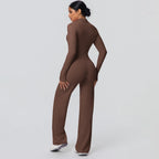 2pieces Quick Drying Sports Fitness Clothing Yoga Set Women Yoga Zipper Long Dleeves High Waisted Breathable Wide Leg Pants Set