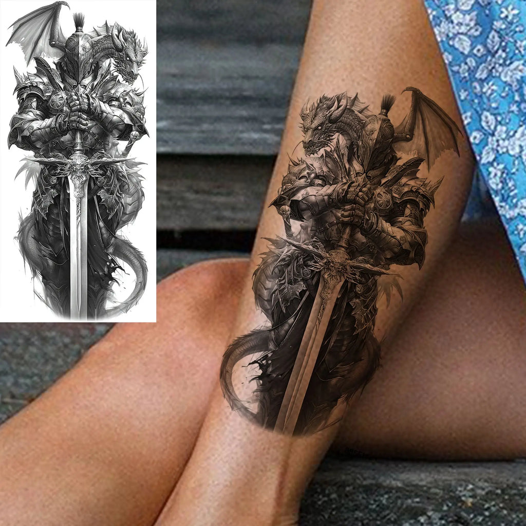 1 Sheet Waterproof Knight Warrior Gladiator Temporary Tattoos For Men Women Realistic Fake Tattoo Sticker  Forearm Tatoos Decals