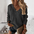 Fashionable casual women's autumn and winter new solid color sweater women's foreign trade V-neck long sleeve pullover knit top