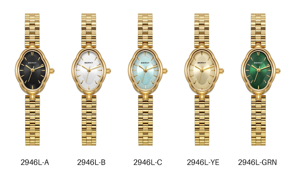 BERNY Gold Watch for Women Ladies Wristwatch Gold Quartz Jewelry Bracelet Set Minimalist Watch Multicolor Small Ladies Watches