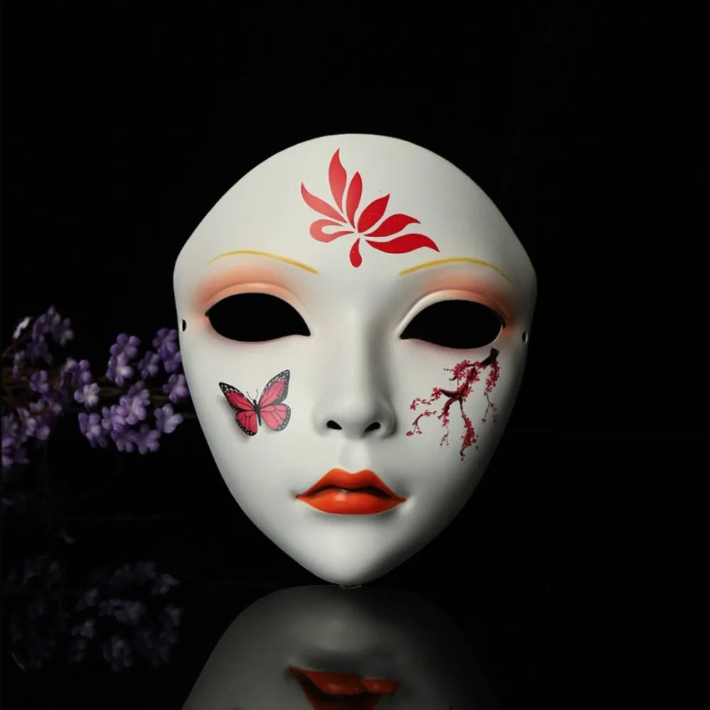Party Supplies Full Face Cosplay Geisha Mask Flower Dress Up Hanfu Cosplay Mask Masquerade Spooky Japanese Mask Children's
