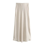 ETJ 2025  Women's spring new elegant fashion all-in-one stretch high-waisted A-line silk satin sag skirt multi-color option