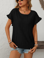 Solid Casual Loose Blouses For Women Fashion 2025 Summer Women's Hollow Short Sleeve Shirts And Blouses Elegant Female Blue Tops