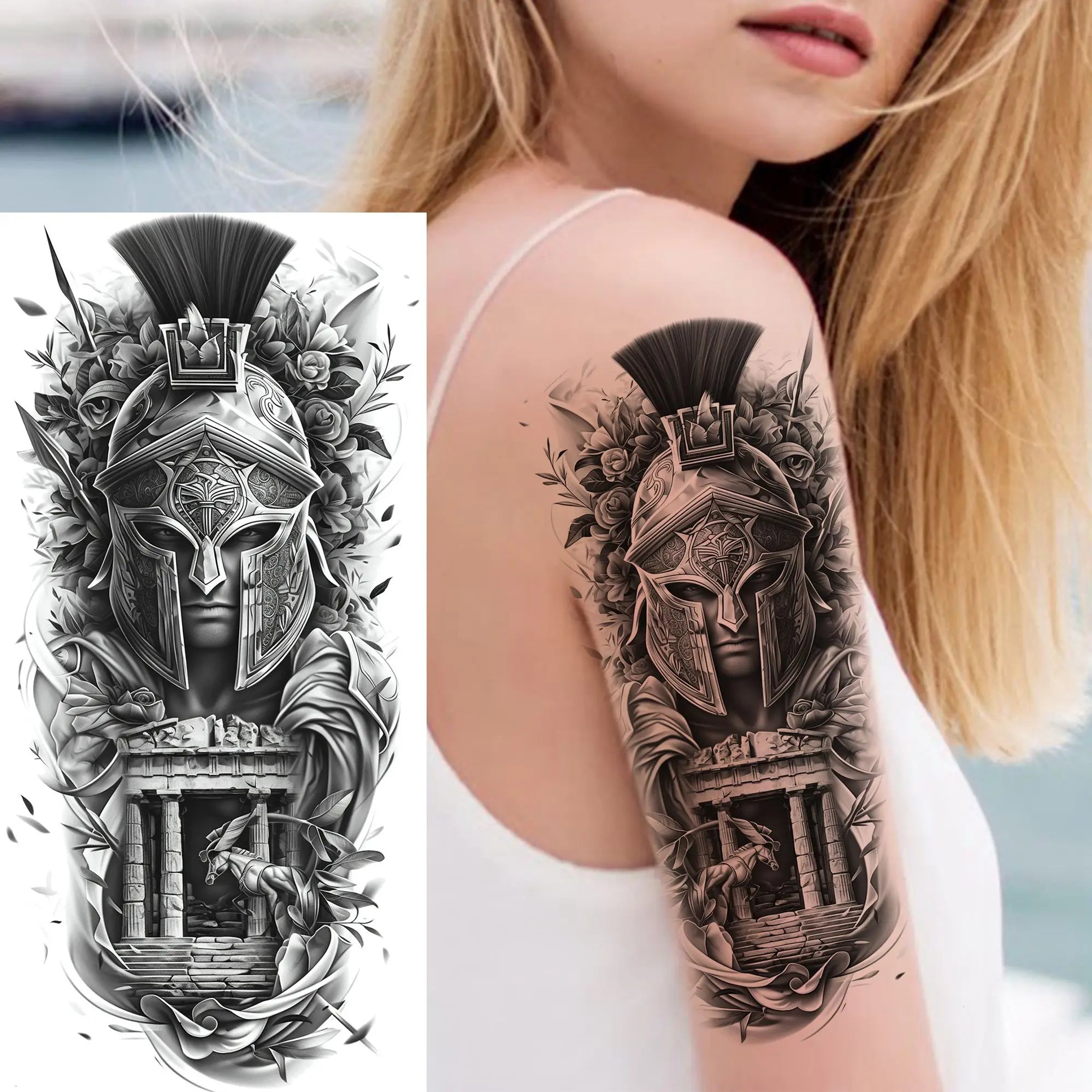 1 Sheet Waterproof Knight Warrior Gladiator Temporary Tattoos For Men Women Realistic Fake Tattoo Sticker  Forearm Tatoos Decals
