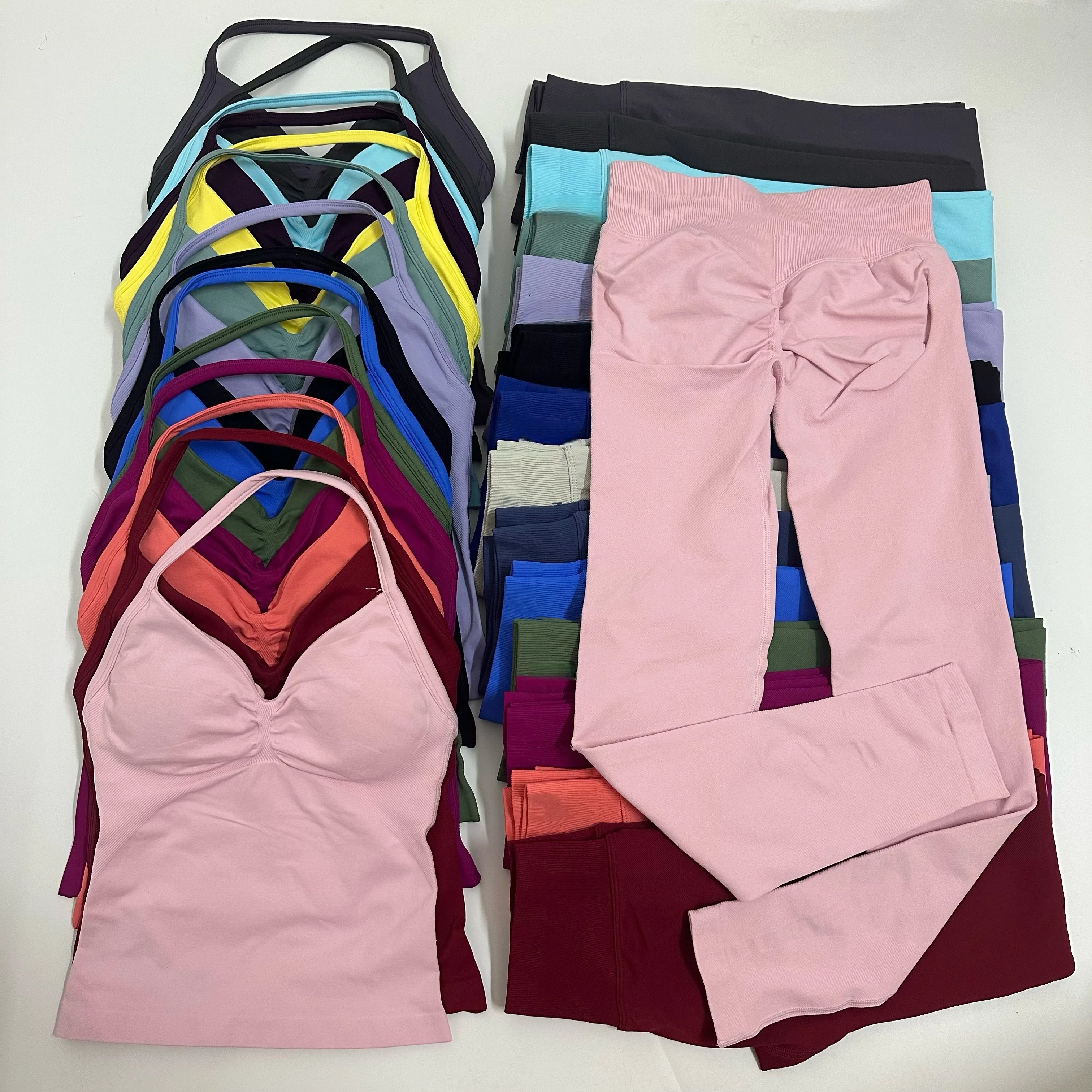 2 Pieces Set Yoga Leggings Set Women Backless Tank Tops High Waist Scrunch Gym Suit Fitness Clothes Outfit Yoga Set Main image