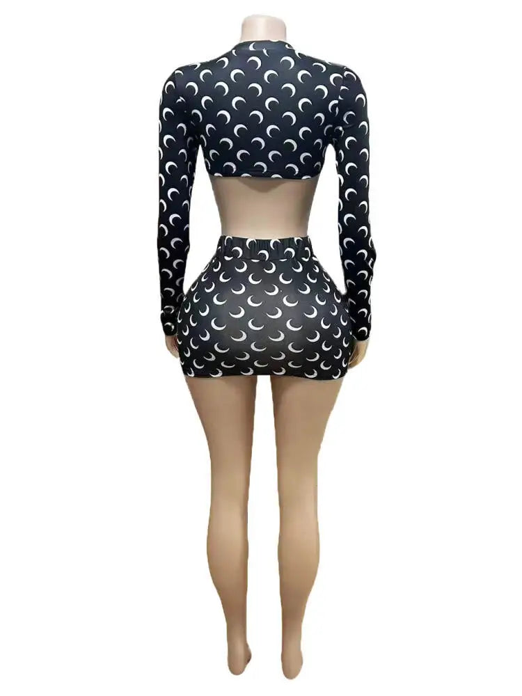 Fashion Two Piece Set Women Spring Autumn Outfit Long Sleeve Short Decor Top and Hip Short Skirt Casual Set