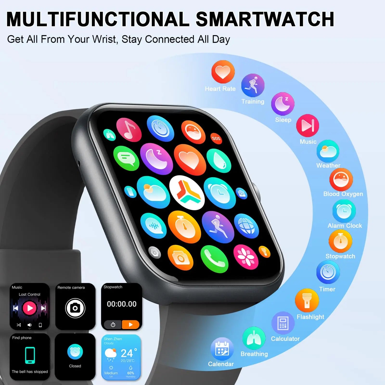 Smart Watch(Answer/Make Calls), 1.96" Smartwatches, Fitness Tracker, Sleep Monitor, Pedometer, 100+ Sport Modes, IP68 Waterproof Main image