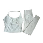 Halter Top Leggings 2-Piece Set Seamless Halterneck Backless Yoga Top+Scrunch Booty Leggings Fitness Gym 2pcs Set